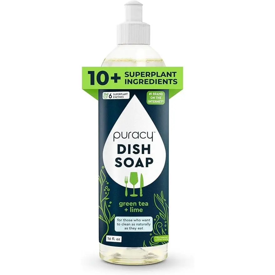 Puracy All Natural Liquid Dish Soap, 16oz Household Cleaning Product - Green Tea Lime Puracy All Natural Liquid Dish Soap, 16oz Household Cleaning Product - Green Tea Lime