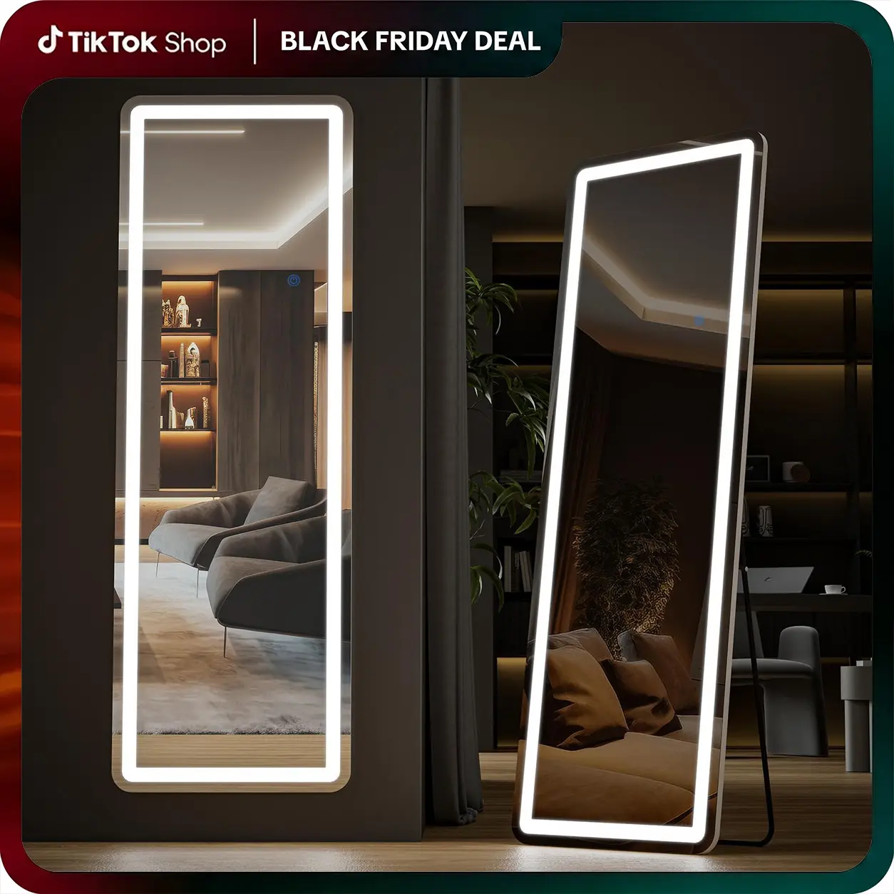 LED Floor Mirror with Stand - Full Length, Dimmable, 3 Color Lighting for Home Decor Items, Room Decor, Aesthetic Vanity Setup & Chic Spaces
