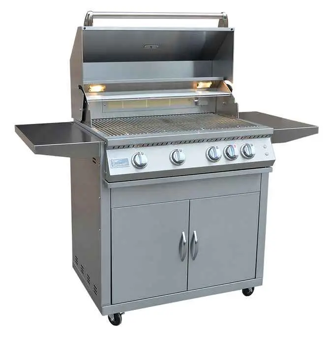 KoKoMo 32-Inch BBQ Grill Set - Sturdy 4-Burner, Premium 304 Stainless Steel, Modern Innovative Design & Aesthetics, Spacious Cooking Surface, Professional Stylish Cart with Handles, for Casual Cookouts, Easy Assembly, Low-Maintenance, Quick-Clean