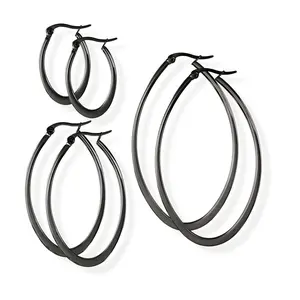 Steel by Design Set of 3 Oval Hoop Earrings