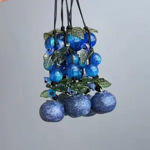 Blueberry Phone Charm Cute Fruit Pendant Keychain Handmade Beaded Strap for Phone Case Lanyard Earphones Bag Decoration