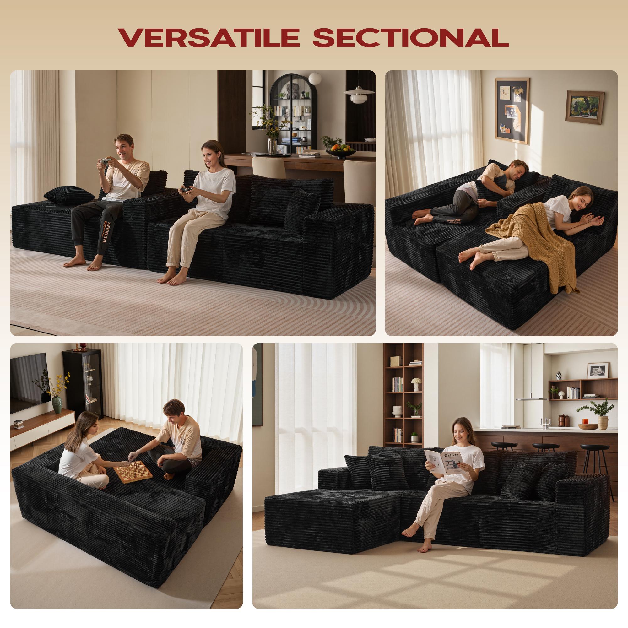 OOSWIFT L/U-shaped Modular Sectional Sofa, Compressed Corduroy Fabric, Modern Style Living Room Sofa Bed, Space-Saving Recliner Design - Convertible Corduroy Sectional Sofa