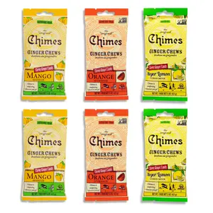 Chimes Ginger Chews Variety Pack of 6 Bundle - 2 of each (Mango, Orange & Lemon) 9 oz total Vegan Gluten Free Organic Ginger Chews for Nausea, Morning Sickness, Motion Sickness, Sore Throat Relief