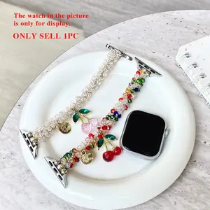 Cherry Beaded Watch Band, Cute Delicate Style, Fits Apple Watch Multiple Models, Sweet Personalized Accessory, Fashionable Jewelry, Smartwatch Strap
