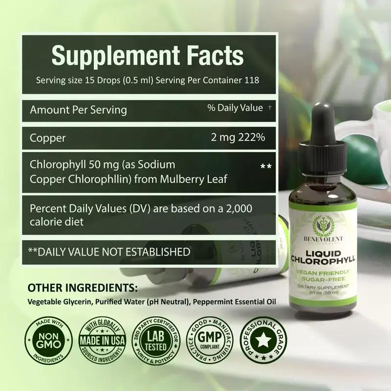 3x Liquid Chlorophyll Drops (4 Month Supply) Healthcare Supplement - Natural Deodorant and Detox - Gut Support Healthcare Liver