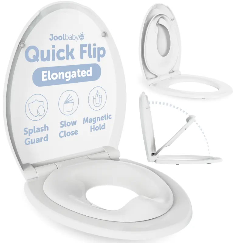 Jool Baby Quick Flip Toilet Seat with Built-In Potty for Toddler Training - Splash Guard, Slow Closing Seats