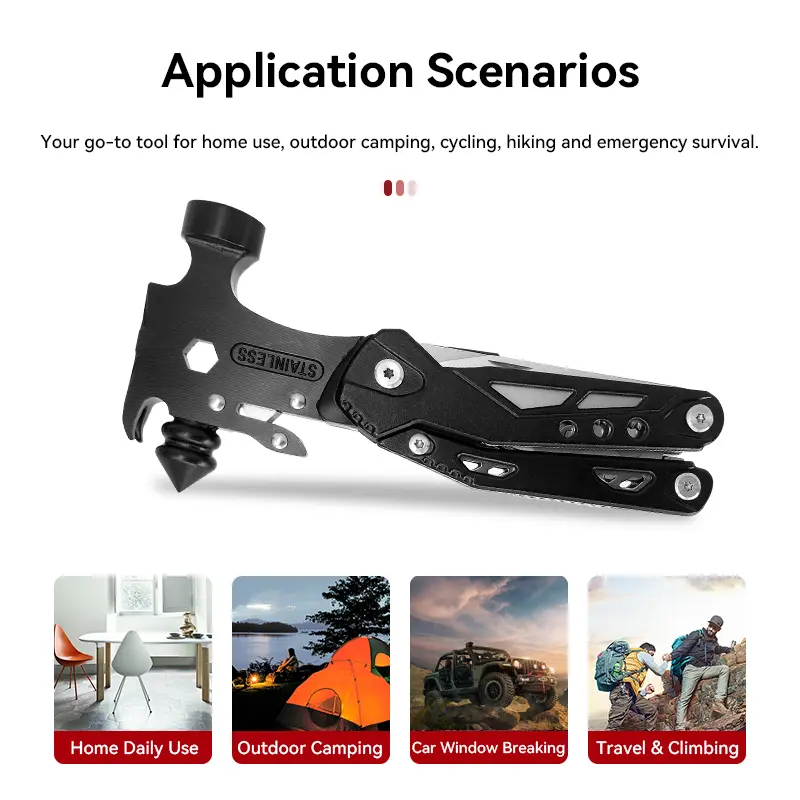 Novupow 14 In 1  Multi Tool Survival Gear with Hammer, Pliers, Knife, Screwdrivers, Bottle Opener & Car Safety Hammer, for Camping, Hiking