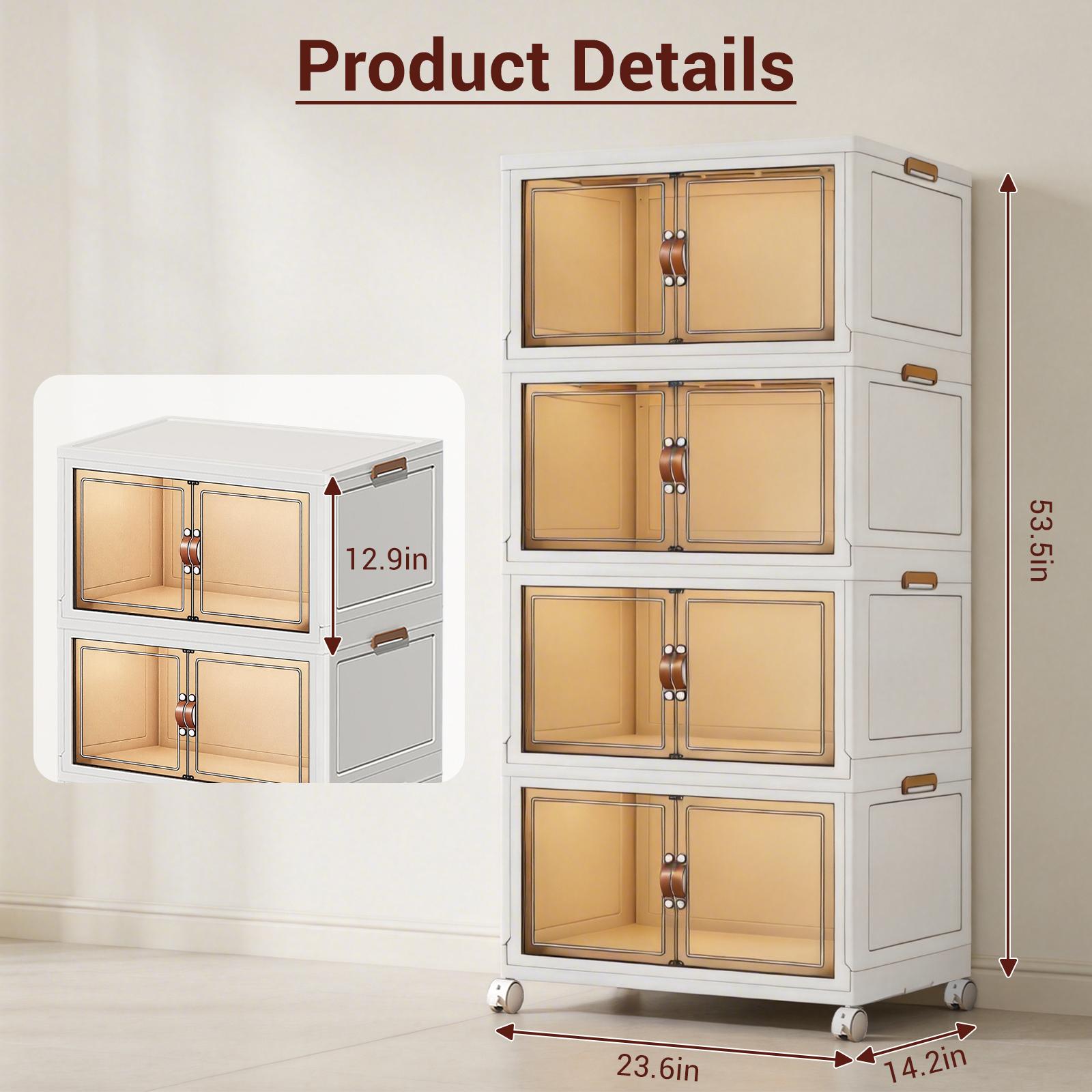 Extra Large 4 Tier 320QT Storage Bins Collapsible Stackable Door Lid Perfect Blankets Pillows Closets Living Rooms Black