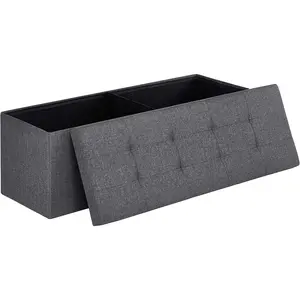 SONGMICS 43 Inches Folding Storage Ottoman Bench, Storage Chest, Foot Rest Stool, Bedroom Bench with Storage, Holds up to 660 Lb, Dark Gray ULSF77K SONGMICS