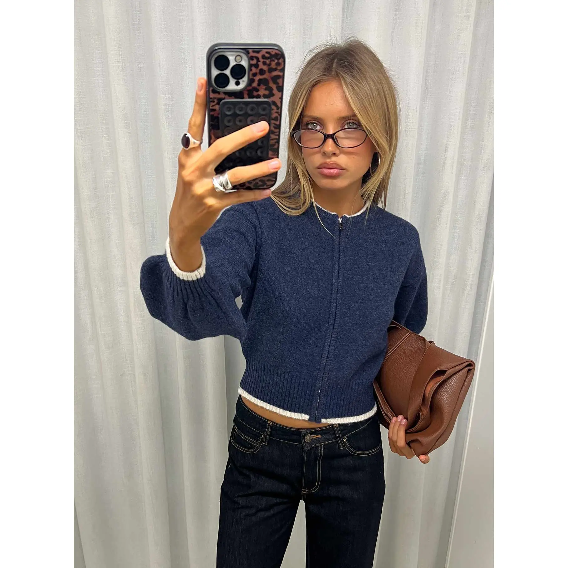 Amandi Zip Through Knit Jumper Navy / Cream