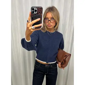 Amandi Zip Through Knit Jumper Navy / Cream