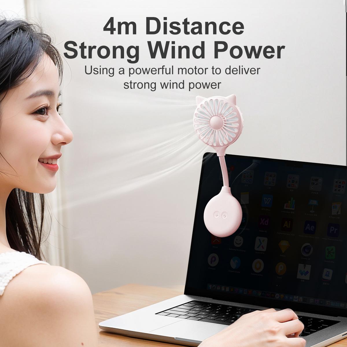 Cat Ear Mini Fan with Suction Cup Base, 3 Speed USB Rechargeable Portable Desktop Fan, Flexible Neck Adjustable Small Cooling Fan for Home, Office, Outdoor Travel, Cute Gift for Women Kids