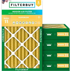 Filterbuy 16x25x4 Air Filter (5-Pack), Pleated MERV 11 Allergen Defense HVAC AC Furnace Air Filters (Actual Size: 15.50 x 24.50 x 3.63 Inches)