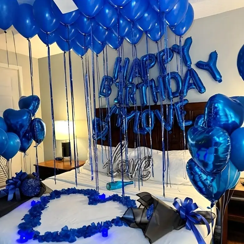 Blue Birthda1058pcs Blue Birthday Decoration Set, Birthday Party Decorations, Including 1000 Artificial Flower Petals And Heart-Shaped Foil Balloons, Balloon Garland, Themed Party Dy Decoration Set