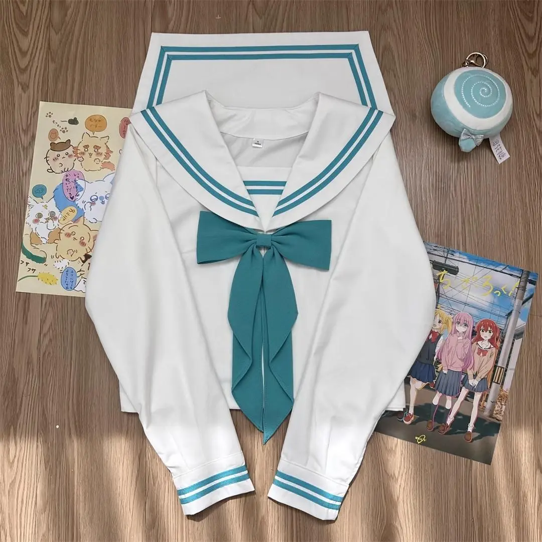 Women's Long-Sleeve Japanese Sailor Fuku Uniform Set, White & Pink Student School Sailor Outfit, DIY Specialty Supply for Cosplay Hobbies