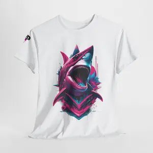 Cyber Shark Anatomy Unisex Tee, Neon Splash Art 3D Future Graphic T-Shirt, Shark Lover Gift, Beach Vacation Shirt, Ocean Animal Top, Sci-Fi