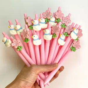 30/50Pcs Spring Cherry Blossom Duckling Theme Press Neutral Pen, Cute Cute Pet Design, Girlfriend Gift High-value Stationery Ballpoint Pen, Spring Girly Office Writing Signature Pen, Aesthetic Pens, Animal Design Pens (15/25 pens + 15/25 refills)