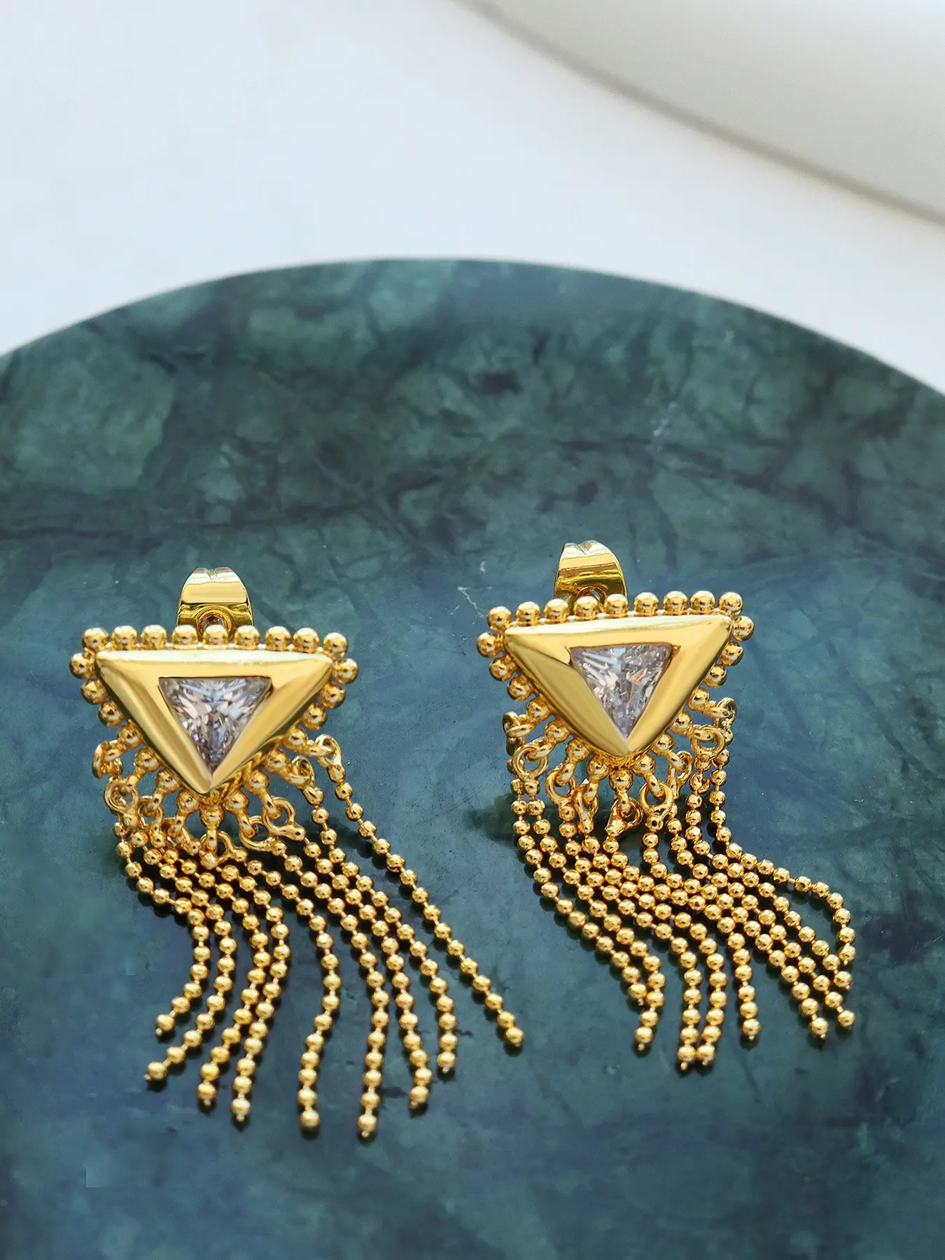 Elegant Zircon Triangle Tassel Earrings, Fashionable Versatile Studs, Unique Design, Perfect for Any Occasion, Women's Jewelry, Dangle Earrings, Trendy Jewelry