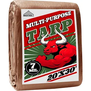 Tarp 20x30 ft 100% Waterproof 7mil Grommets and Reinforced Edges,Uv Resistant,Green/Brown Tarp,Emergency Rain,Cover and Camping Use -by
