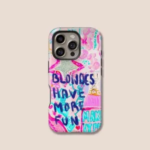 Y2K Pink Graffiti "Blondes Have More Fun" Smartphone Cellphone Handheld Case, Protective Shell Accessory for iPhone 17, 16, 15, 14, 13, 12, 11 Pro Max Plus