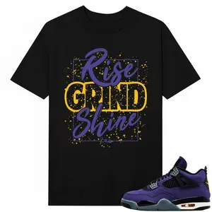 Lakers 4s Sneaker Match Tees Black Rise Grind Shine Unisex Streetwear