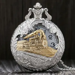 Silver/Gold Steam Locomotive Pocket Watch