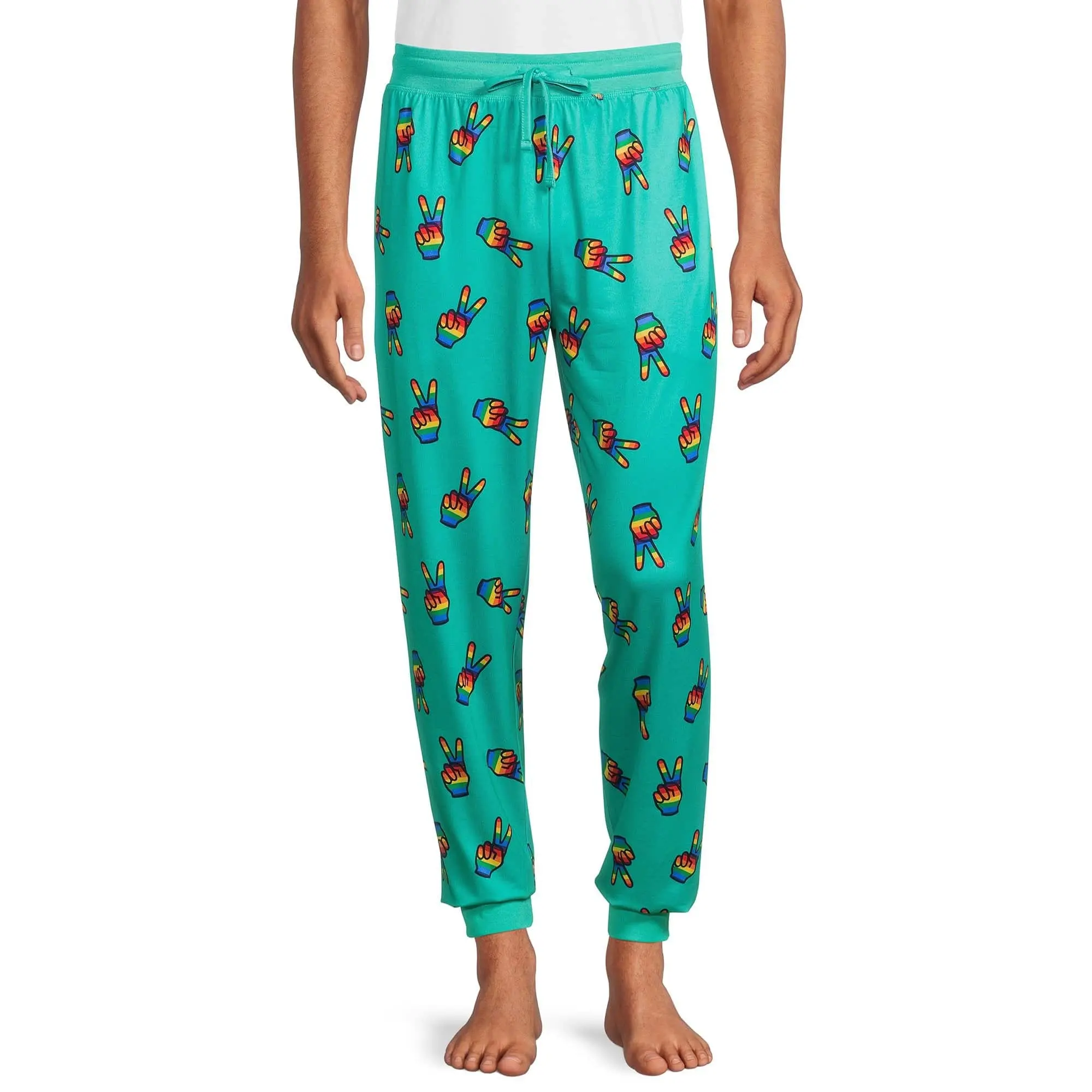 Men's Loungepants, Turquoise Pride Peace Allover Print Slim Fit Polyester Nightwear with Adjustable Drawstring Tie, Pajamas, Unisex Wear, Peace Symbol, Menswear, All Over Print