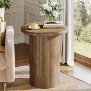 Tribesigns Rustic Brown Round Side Table with Fluted Base for Living Room or Bedroom, 20-Inch Small Space End Table