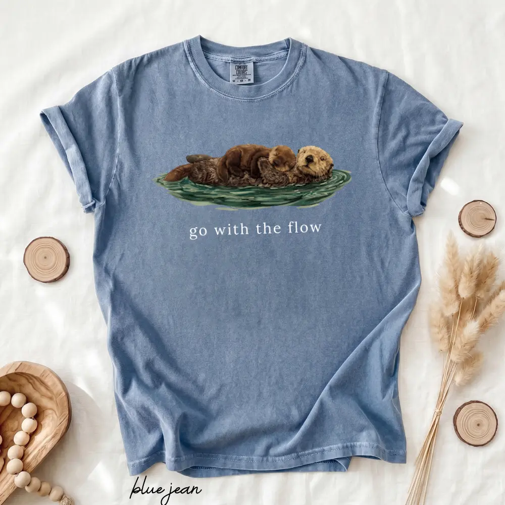 Comfort Colors Sea Otter Go With The Flow Shirt, Cute Animal Graphic Tee, Relaxing Otter Shirt, Funny Nature Lover Gift, Vintage Style Unisex Tee