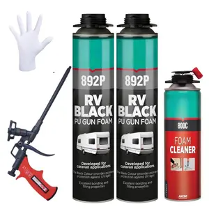 892P Black   Sealant (2x24oz)-  Polyurethane Expanding Insulation, , for RV, Pond, Waterfall & Landscape | &Cleaner Included | 24oz 2 Pack