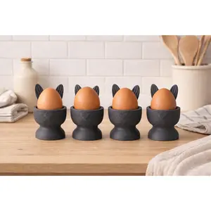 Set of 4 Fuzzy Heart Bunny Egg Cups with Bunny Ears