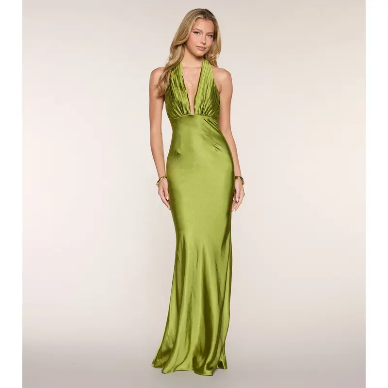 windsor green silk dress Elegant Satin Green Holiday Cutout Satin Dress