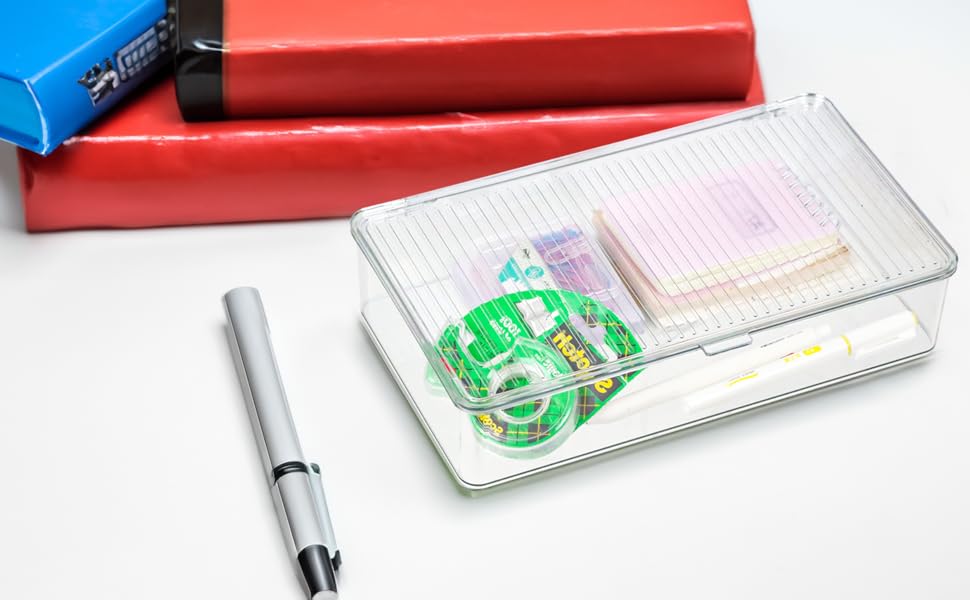 Clear Plastic Storage Bin with Lid, Organizer for Pantry, Office, Bathroom, Kitchen, Snack, Tea Bag, Coffee Container (Small)