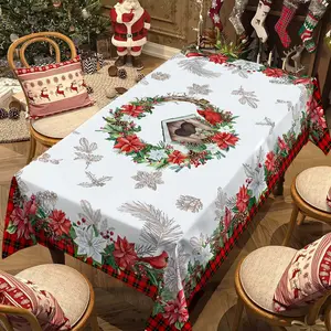 Rectangular Christmas Tablecloth, Poinsettia Bird Design, Perfect for New Year Parties and Dinners, Best Christmas Gift