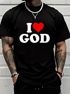 100% cotton unisex t-shirt i love god in heart - 2026 valentines day printed short sleeve t-shirt top