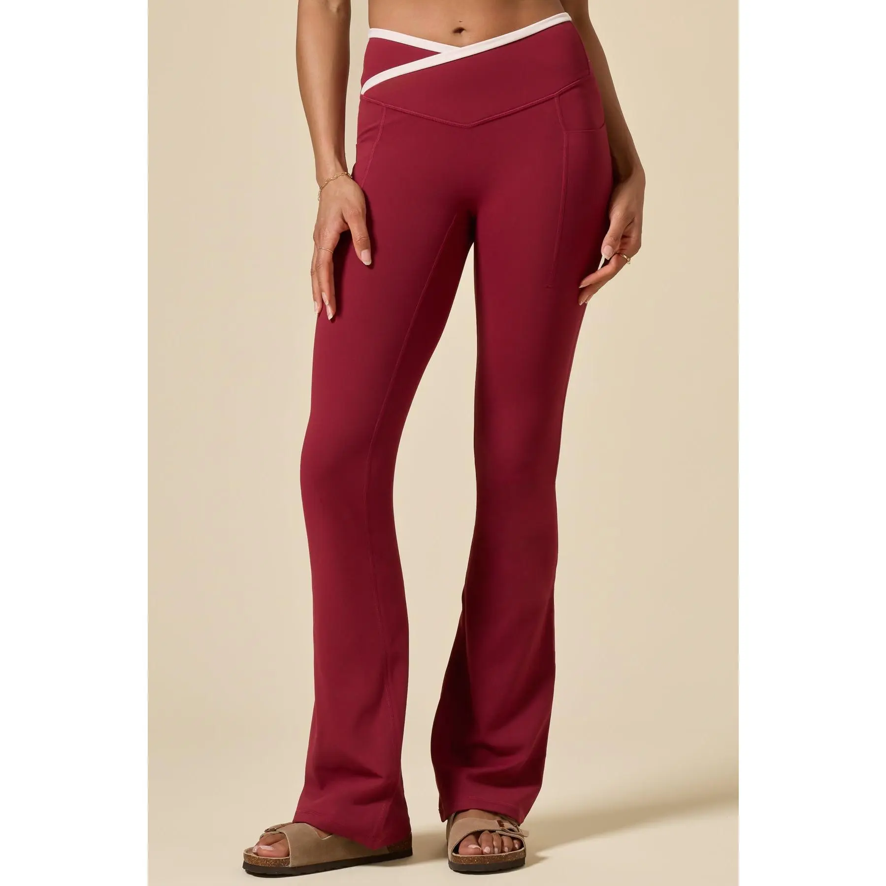 Crisscross Hourglass® Flared Legging with Pockets - Ruby Contrast