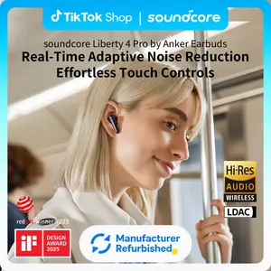 [Refurbished]soundcore Liberty 4 Pro by Anker, Noise Cancelling Wireless Earbuds, 7-Sensor and Real-Time Adaptive Noise Cancelling, 2× Faster Charging, Studio-Level Hi-Fi Music, Clear Calls with 6 Mics and AI