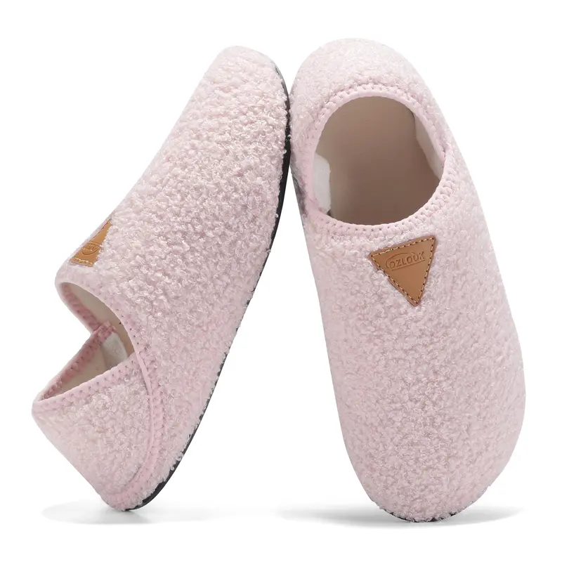 Women's Casual Chic Plaid Print Soft Cotton Slip-On Slippers - Round Toe Ankle Sock Design Fabric Shoes with Cute Plush Lining, Rubber Sole, Shoes for Women, Indoor Home Relaxation Wear, Light Pink