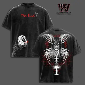 ''The End'' Eren Yeager T-Shirt Attack on Titan Anime Graphic Tee Final Season Oversized Acid Washed Cotton Shirt Anime Streetwear Casual Menswear Anime Merch Gift for Anime Fans AOT Lover