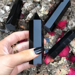 Natural Black Obsidian Polished Crystal Tower Point Healing Chakra Obelisk Specimens Home Decoration