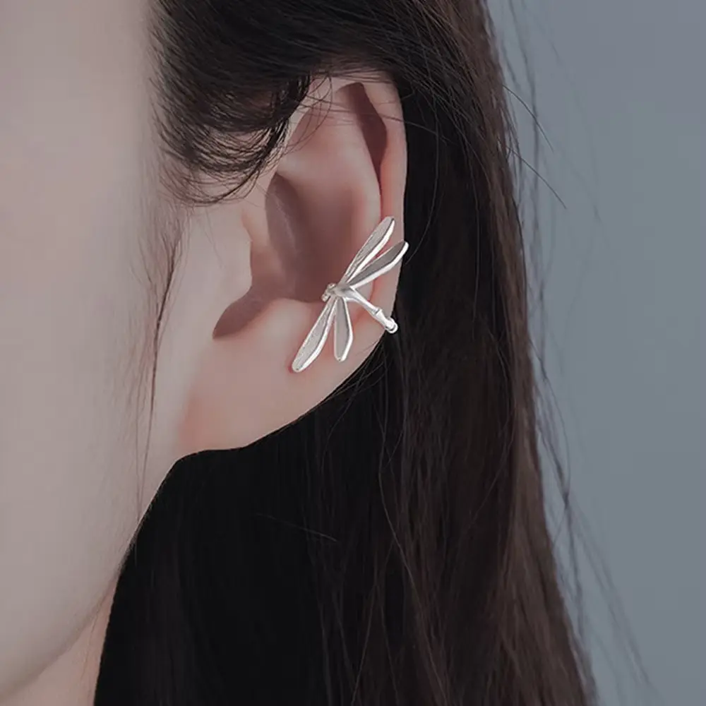 Dragonfly Ear Cuff, Non Piercing Earrings, Cartilage Conch Hoop, Cute Silver Ear Cuffs, Whimsical Insect Jewelry, Fairy Ear Climber Wrap, Trendy Fake Piercing, Statement Gift for Her