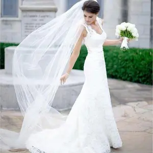 2 Tier Cathedral Length Simple Plain Wedding Bridal Veil with Metal Comb for Brides Elegant Weddings
