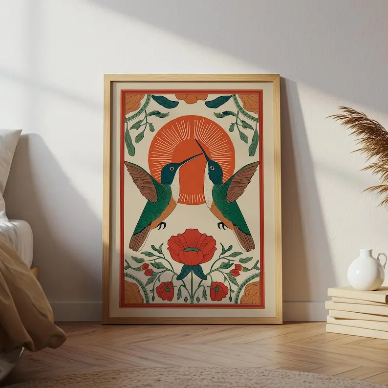 Scandinavian Artistic Hummingbird Photo Wall Art Print - Eco-Friendly, Colorful, Unique Decor for Room Decoration, Animals-Themed Aesthetic Home Decor Poster