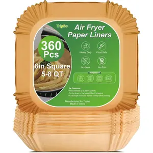 360 Pcs 8" Square Unbleached Heavy Duty Air Fryer Paper Liners Disposable, Non-Stick & Non-Leak Parchment Paper Liners for Airfryer Basket, Deep Fryer Parts & Accessories
