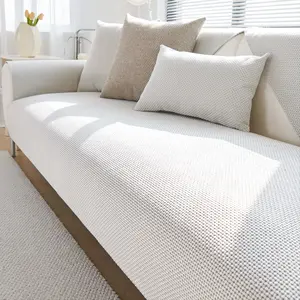 Minimalist Woven Sofa Cover,1 pc Pet Friendly Washable Sofa Pad for Dog & Cat, Soft Thick Non Slip Furniture Protector, Neutral Textured Slipcover, All-Season Living Room Decor, Fits Armchair/Loveseat/2-3-4 Seater & Sectional, Sofa Couch Covers