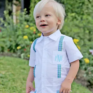 White Embroidered Guayabera Shirt - Boys Button Up Short Sleeve Pocket Shirt