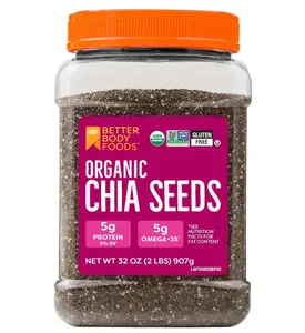 BetterBody Foods Organic Chia Seeds 2 lbs, 32 Oz, with Omega-3, Non-GMO, Gluten Free, Keto Diet Friendly, Vegan, Good Source of Fiber
