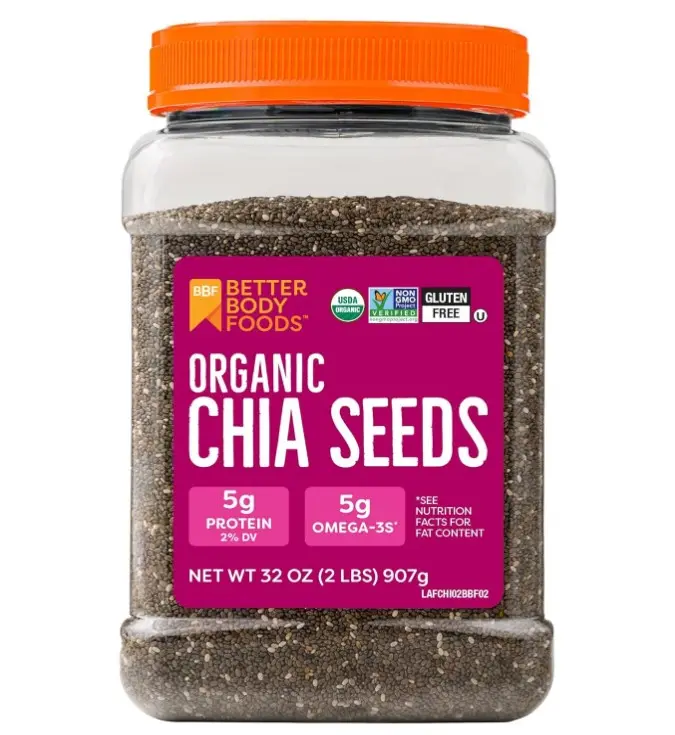 BetterBody Foods Organic Chia Seeds 2 lbs, 32 Oz, with Omega-3, Non-GMO, Gluten Free, Keto Diet Friendly, Vegan, Good Source of Fiber