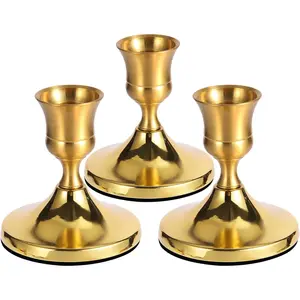 3-piece set of brass gold-colored cone-shaped candle holders, vintage metal candle holder set, suitable for dining tables, weddings, and party decorations, fits standard cone-shaped candles, fireplace mantels, and home decor