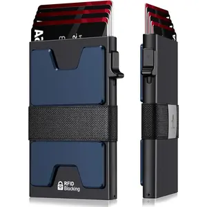 Slim  Card Holder Wallet for Men, Durable Expandable Backplate, RFID Blocking Minimalist Metal Pop Up Wallet, Holds 12+ Cards Plus